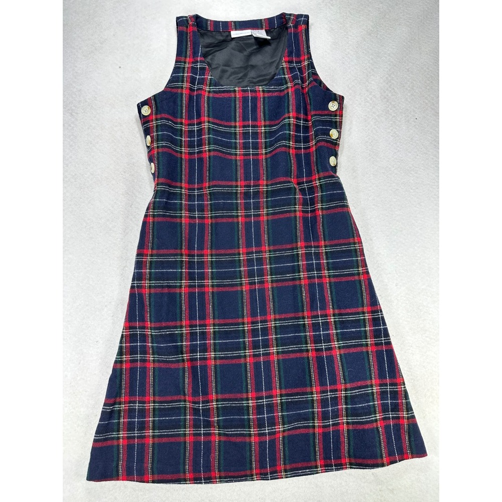 The Vermont Country Store Plaid Wool Blend Jumper Dress Navy Red Green Small